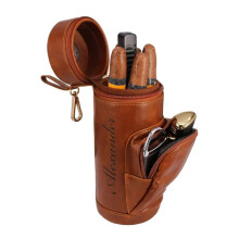 Personalized Cigar Humidor Case with Cutter, Custom Leather Travel Pouch Holder, Engraved Gift for Him, Style A