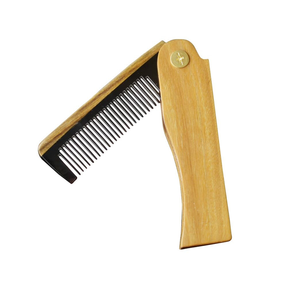 Unisex Green Natural Horn Comb - Portable Sandalwood Folding Comb For Beard And Hair, Small Wooden Hotel Comb