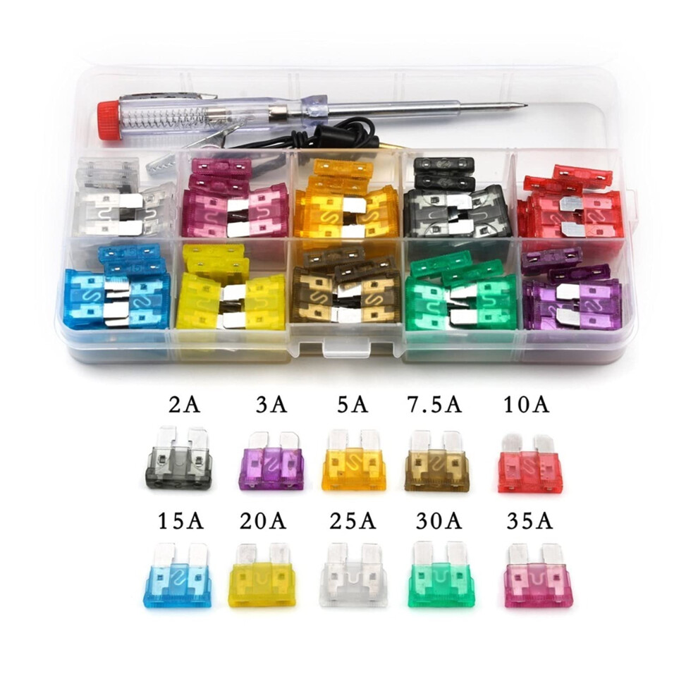 100Pcs Mini Auto Blade Micro Car Fuse Assortment 2A-35A With Test Pen For Motorcycle And Automotive Use 6947110027173