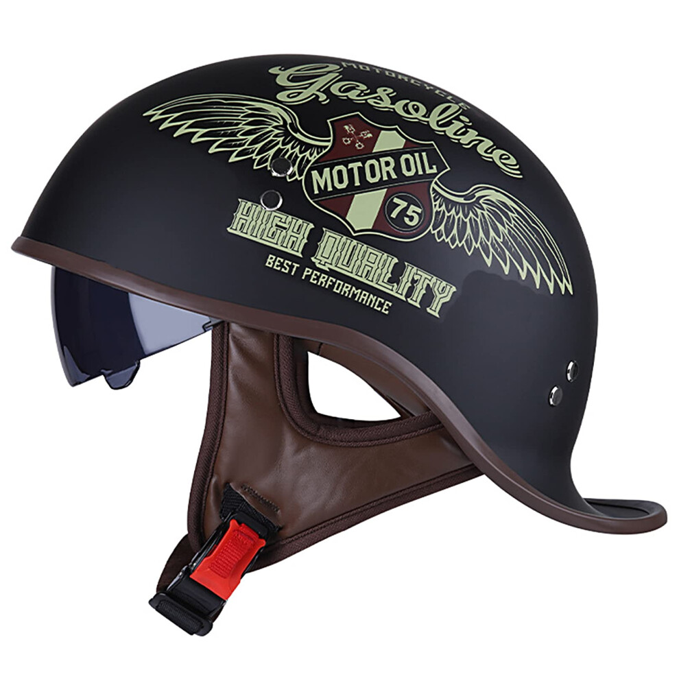 Adult Motorcycle Half Helmet Dot Approved - German Style Skull Cap With Uv Visor For Scooter Moped Cruiser Riding 6947110027425