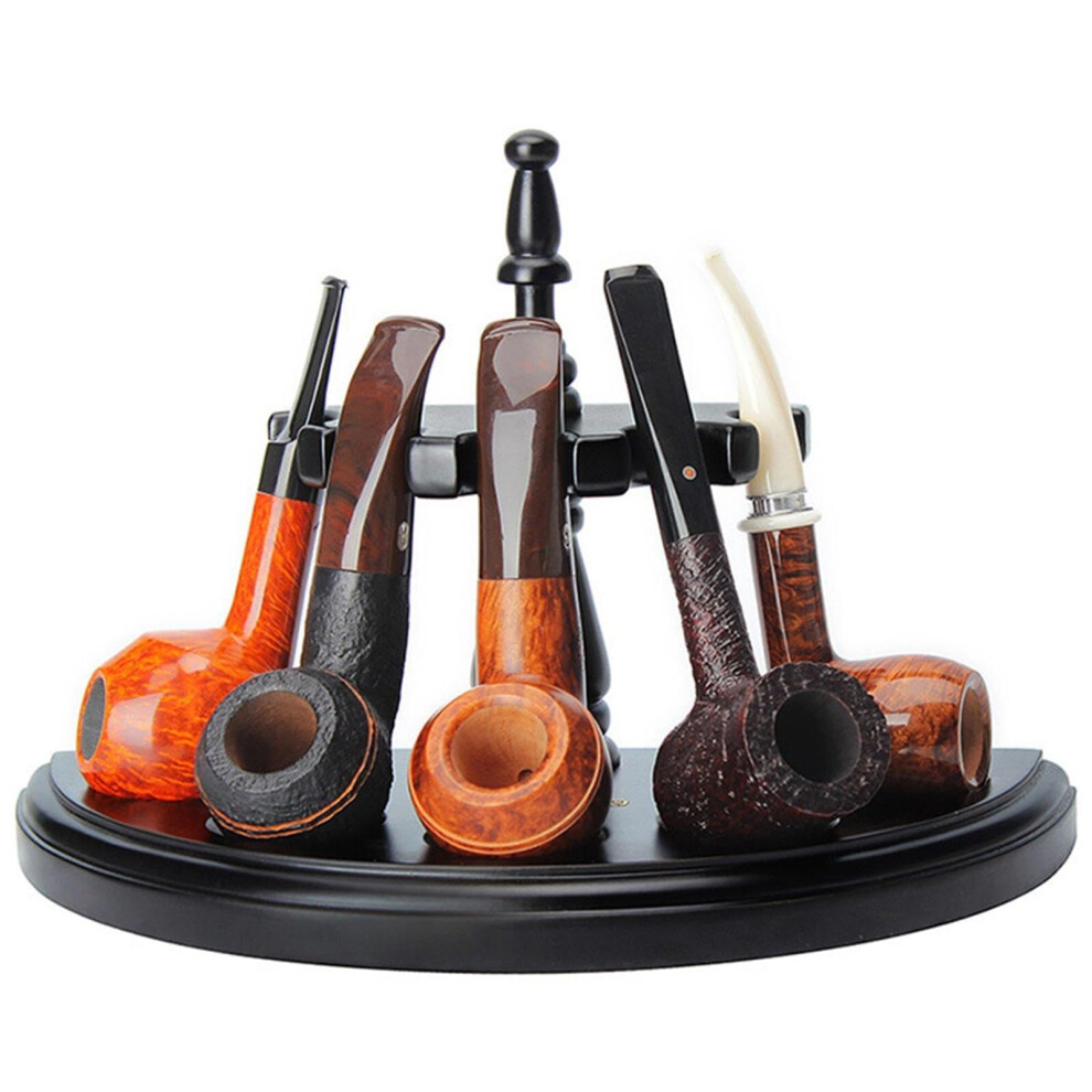 Wooden Tobacco Pipe Stand Holder, 5-Pipe Display Rack for Smoking Pipes, Handmade Gift for Men, Wooden Tobacco Accessories
