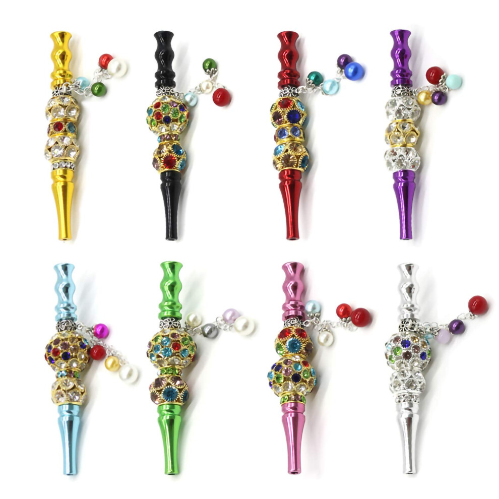 Golden 8 Pcs Shisha Hookah Mouth Tips Colorful Diamond Mouthpiece Hose Nozzle Accessories Durable Non-Disposable Holder