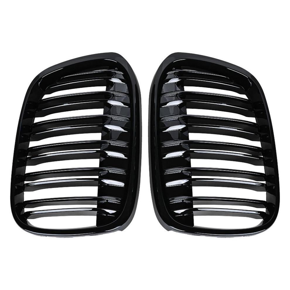 Glossy Dual Slats Kidney Grille For 2016-2018 Bmw F48 F49 X1 Sdrive18i Sdrive20i Xdrive25i Sdrive16d Sdrive18d Sdrive20d Black 6276012379791