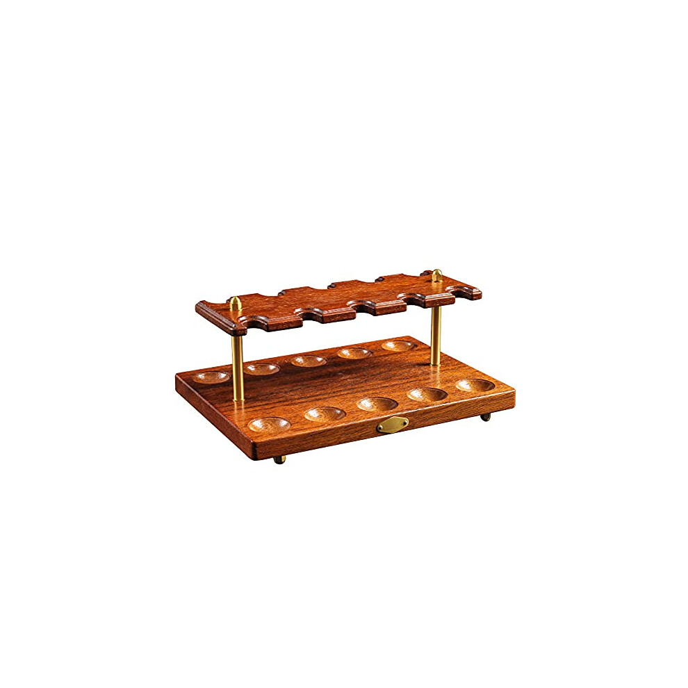Wooden Tobacco Pipe Stand Rack Holder for 10 Pipes, Glossy Solid Wood with Copper Column, Portable Vertical Design