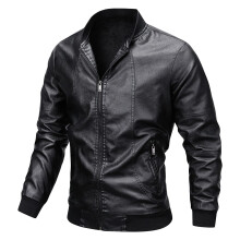 Men's Lightweight Faux Leather Motorcycle Jacket, Slim Fit Stand Collar Bomber Coat, Casual Biker Zip Up Outerwear