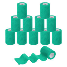 Self Adhesive Bandage Wrap 3 Inch x 5 Yards Non-Woven Cohesive Tape for Sports, Breathable Elastic, Green, 12 Rolls