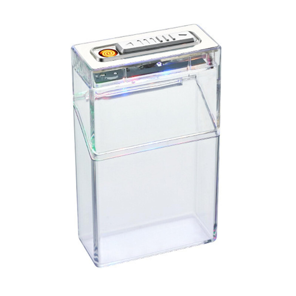 Transparent LED Cigarette Case with USB Lighter, Thick Smoke-Proof Design, Sealed and Moisture-Proof, Fits Whole Pack