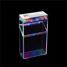 Transparent Cigarette Case Lighter with Built-in Flame Igniter, Colorful LED Light, Large Capacity for 20 Cigarettes, Moisture-Proof Design