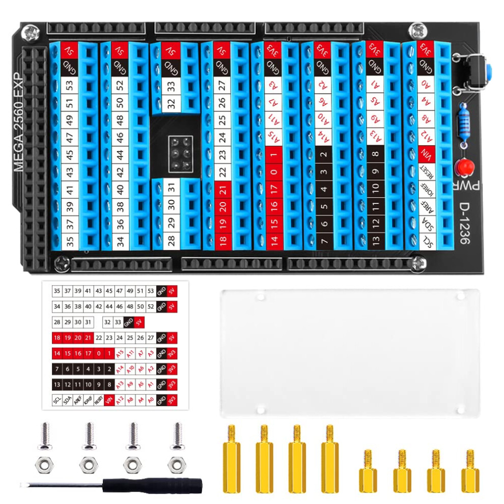 Screw Terminal Block Breakout Board Hat With Reset Button And Led For Arduino Mega 2560 R3 Gpio Expansion Module 6493810618147