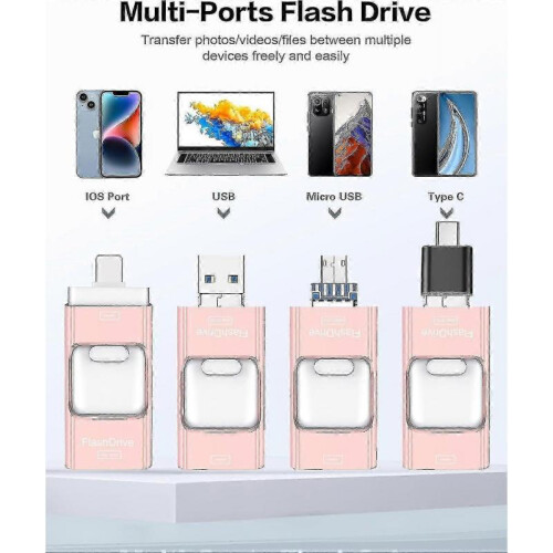 128gb Flash Drive - 4-in-1 Usb C Memory Stick Compatibel Met Iphone, Ipad, Android, Computer 1