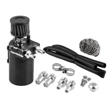 Oil Catch Can Kit 350ml Black Aluminum Baffled Air Oil Separator Tank with Breather Hose Universal Reservoir