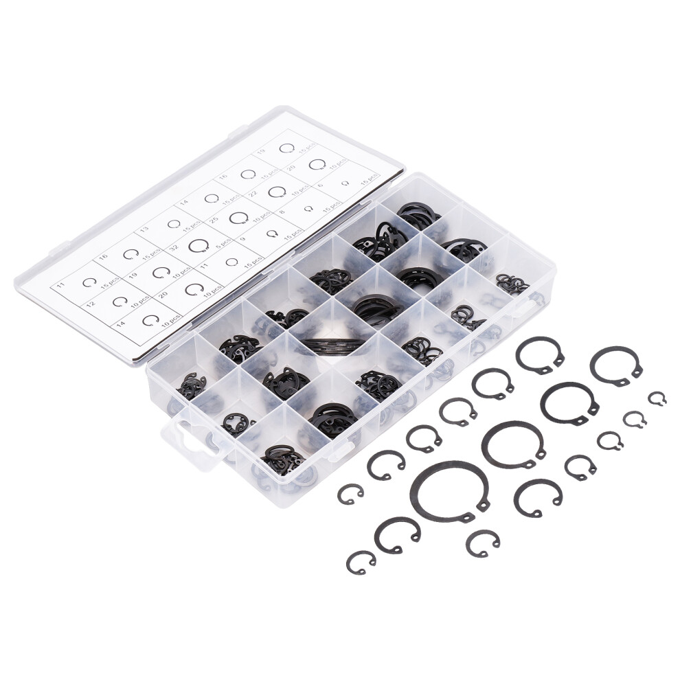 225Pcs Rubber Alloy Steel Circlip Snap Ring Retaining Fastener Kit, Black 8381340178645