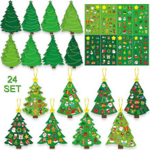 24pcs Cartoon Christmas Tree Theme Holiday DIY Card Stickers Gift for Kids