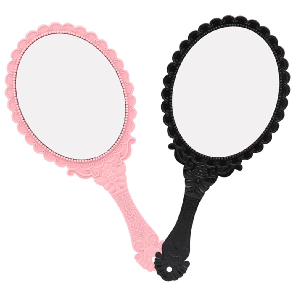 Vintage Handheld Mirror Set of 2 Portable Round Retro Makeup Mirrors for Travel Lightweight Compact Design and Home Decor