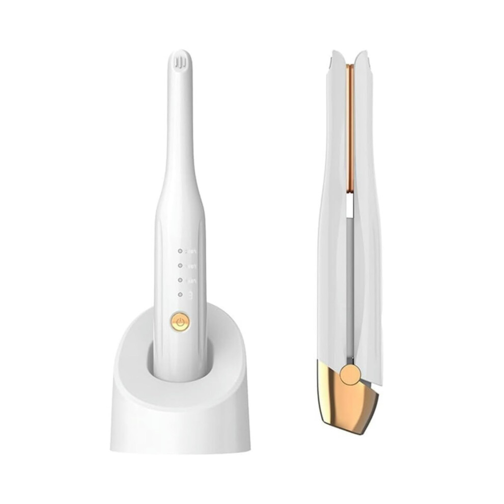Mini Cordless Hair Straightener Portable Dual Purpose Straightening and Curling Irons with 3 Temperature Settings White
