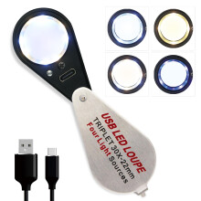 30X Jewelers Loupe Magnifier with USB Rechargeable UV LED Light, Foldable Design for Gems, Coins, Watches, and Stamps
