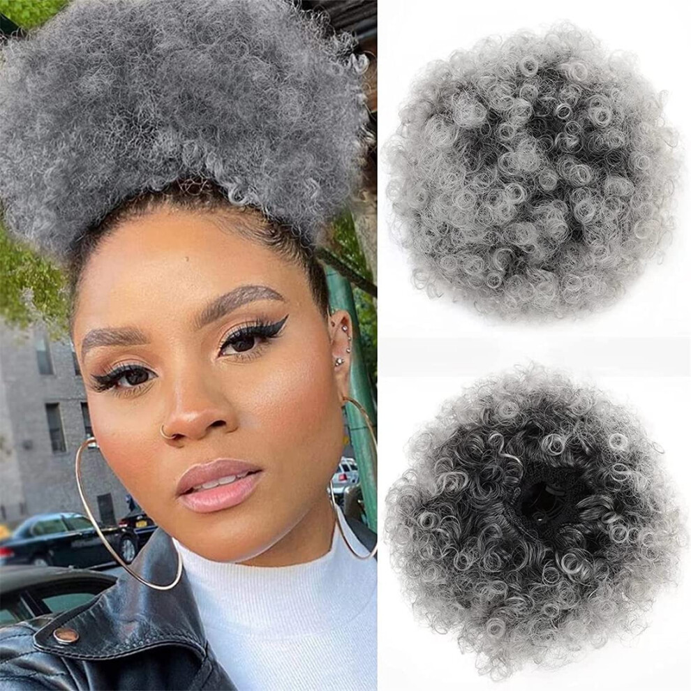 Unisex Black Afro Puff Drawstring Ponytail Extensions Short Kinky Curly Hairpieces For Women Updo Style (T0906)