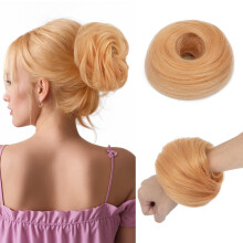 100% Human Hair Messy Bun Hair Piece, Natural Wavy Dark Blonde Updo Extension with Elastic Band for Women