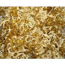 2 Pounds Paper Crinkle Shred with Metallic Gold Trim for Gift Boxes and Baskets, French Vanilla and Gold Color