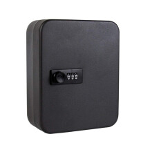 Key Cabinet Steel with 20 Key Tags, Wall Mounted Security Lock Box with Combination Lock, Black Key Safe for 20 Keys