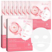 Collagen Face Mask 34g x 8pcs, Hydrating Hydrogel Masks for Night Use, Low Molecular Weight for Skin Elasticity and Radiance