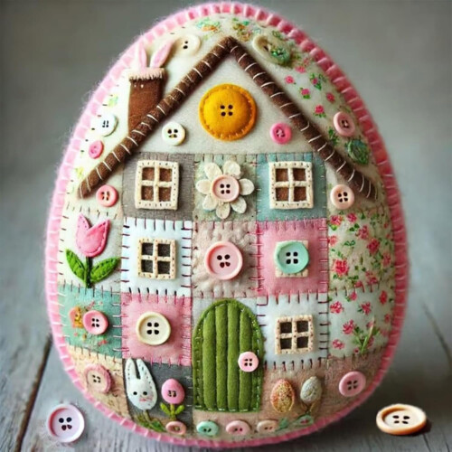 5PCS Patchwork Felt Egg House DIY Kit for Handmade Embroidered Easter Eggs, Craft Materials for Kids and Adults 1