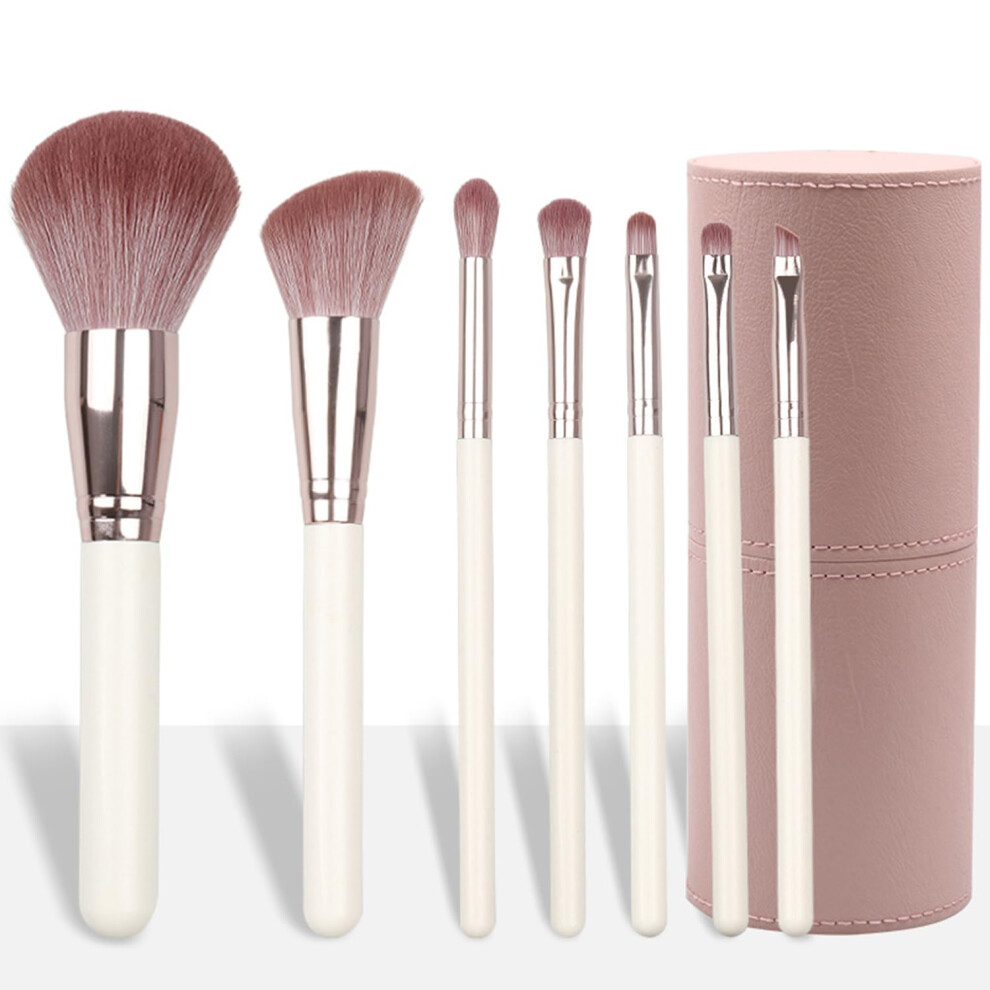 Makeup Brush Set Professional 7-Piece Synthetic Powder and Concealer Brushes for Face and Eyes with Small Storage Bucket