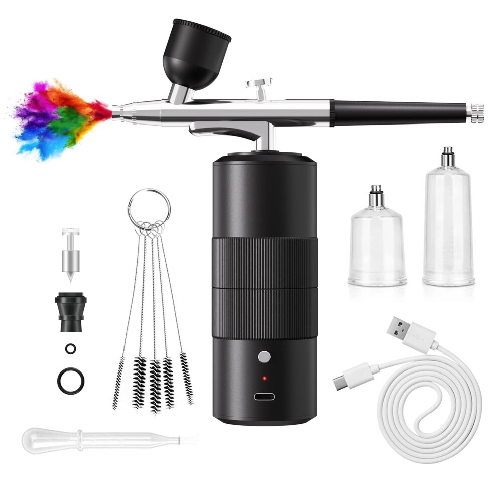 Airbrush Kit With Compressor For High Pressure Painting - 0.3Mm Nozzle Airbrush Set For Nails, Cake Decor, Makeup, And Models (Black) 6482260585901