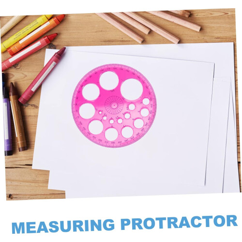 10pcs Circle Protractor Template Drawing Tool Set Pink Plastic Ruler for Accurate Circles Multi-Function Random Color 1