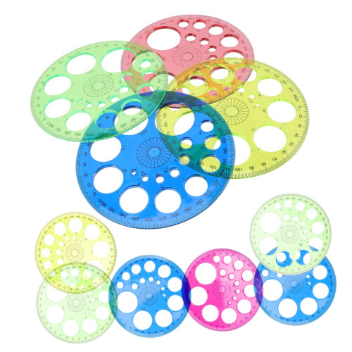10pcs Circle Protractor Template Drawing Tool Set Pink Plastic Ruler for Accurate Circles Multi-Function Random Color