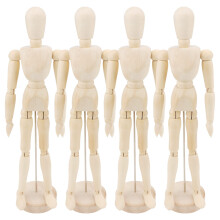 12 Inch Wooden Artists Model 4 Pack, Posable Drawing Mannequin with Base, Articulated Wooden Figure for Art and Home Decor