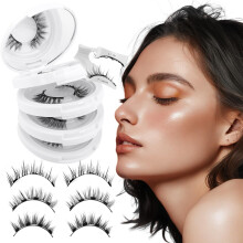 Magnetic Eyelashes Kit - 3 Pairs Cat Eye Lashes with Applicator, Reusable No Glue Natural Look