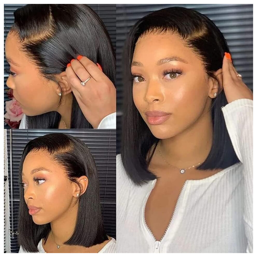Unisex Black Bob Wigs Human Hair 13X4 Lace Frontal Bob Wig For Women 180% Density Brazilian Virgin Hair 12 Inch