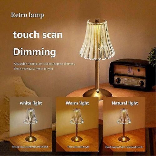 Crystal Table Lamp, Dimmable 3 Colors LED Romantic Diamond Crystal Lamp 1
