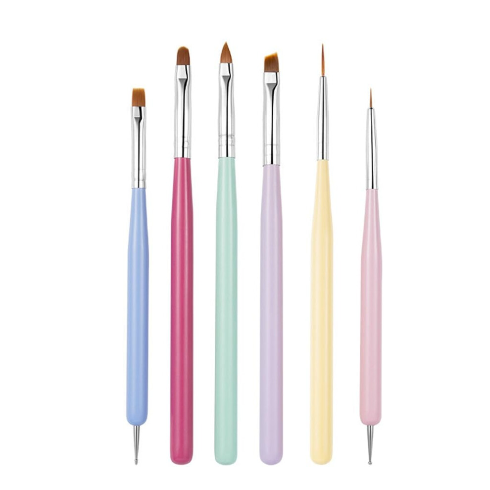 Light Macaron Colored Wooden Pole Pen Set - 5 Painted Flower Gradient Therapy Nail Art Pens