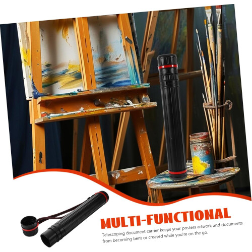 Extendable Telescopic Plastic Document Storage Tube Box Black Extra Small Lightweight Drafting Tube with Carrying Strap for Artwork and Posters 1