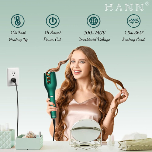 Automatic Curling Iron 1" Ceramic Barrel with LCD Display 5 Temp Settings Fast Heating Auto Rotating Hair Wand 1