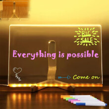 Magic Board - Luminous DIY Acrylic Message Board, Light Up Drawing Board with Stand, 7 Markers, 11.8x7.8in