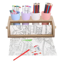 Drawing Paper Roll Dispenser with Pencil Holder Cups - Tabletop Art Paper Roll Holder for Kids and Adults