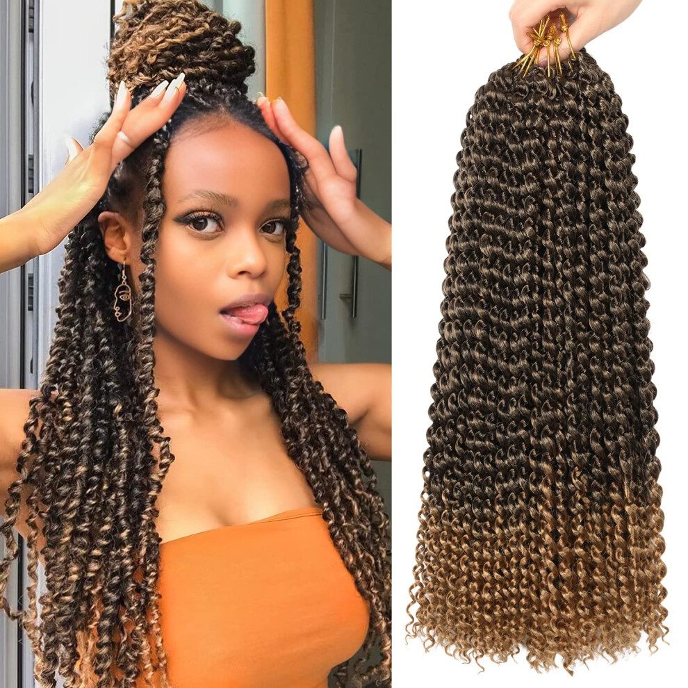 Unisex 18 Inch Passion Twist Hair, Ombre Blonde Water Wave Crochet Hair Extensions For Women, Synthetic Bohemian Braiding Hair (7Pcs, 1B/27)