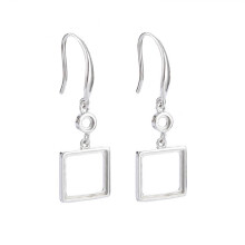 925 Sterling Silver 10mm Square Cabochon Earring Base Setting Blank Trays for DIY Jewelry Making, Platina Color