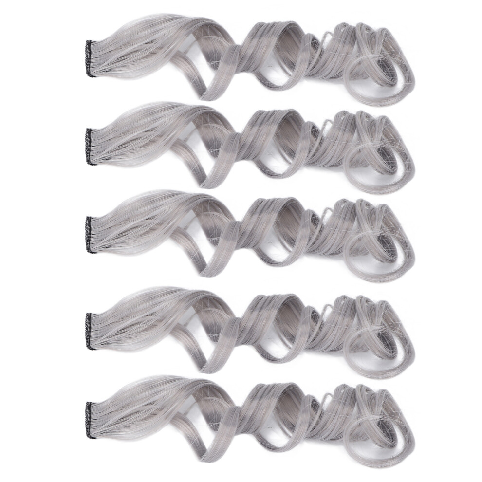 Unisex Gray 5Pcs Long Curly Clip-In Hair Highlights 55Cm Synthetic Hair
