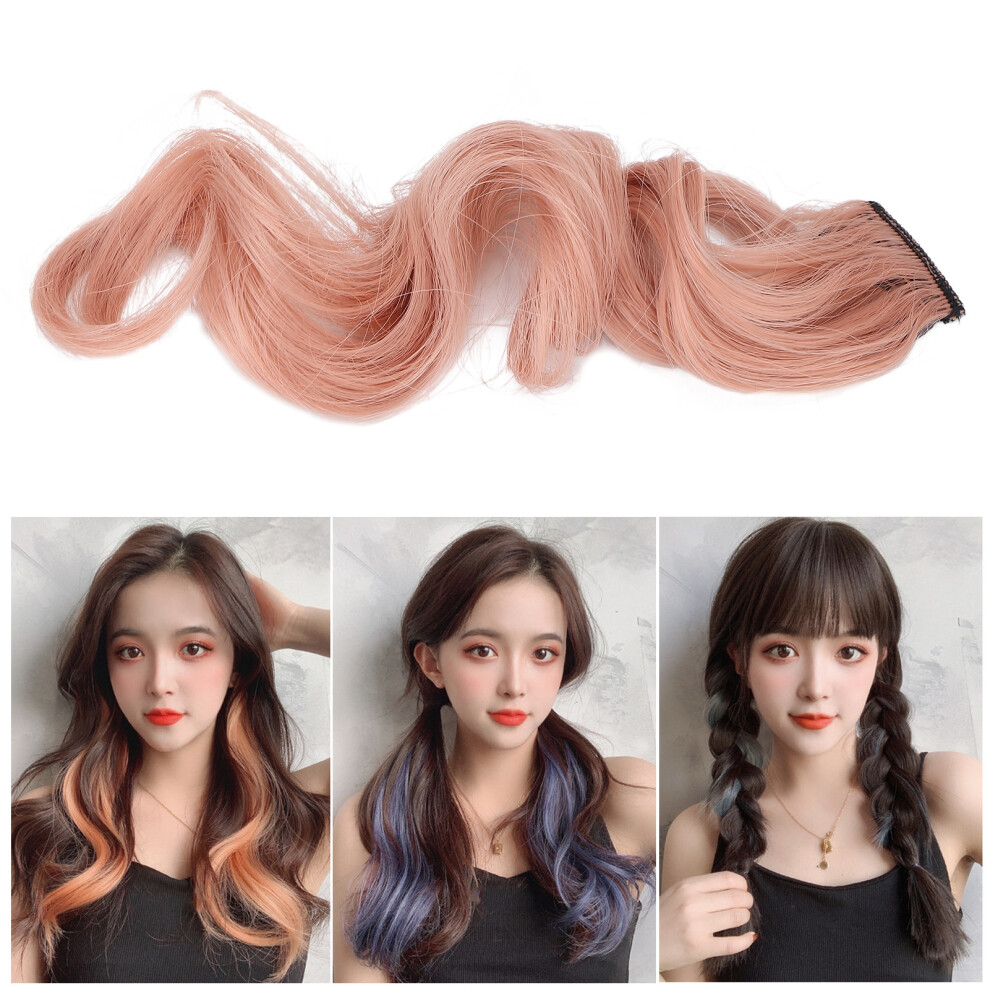 Unisex Pink 5Pcs Curly Colored Clip-In Hair Extensions Grapefruit 55Cm