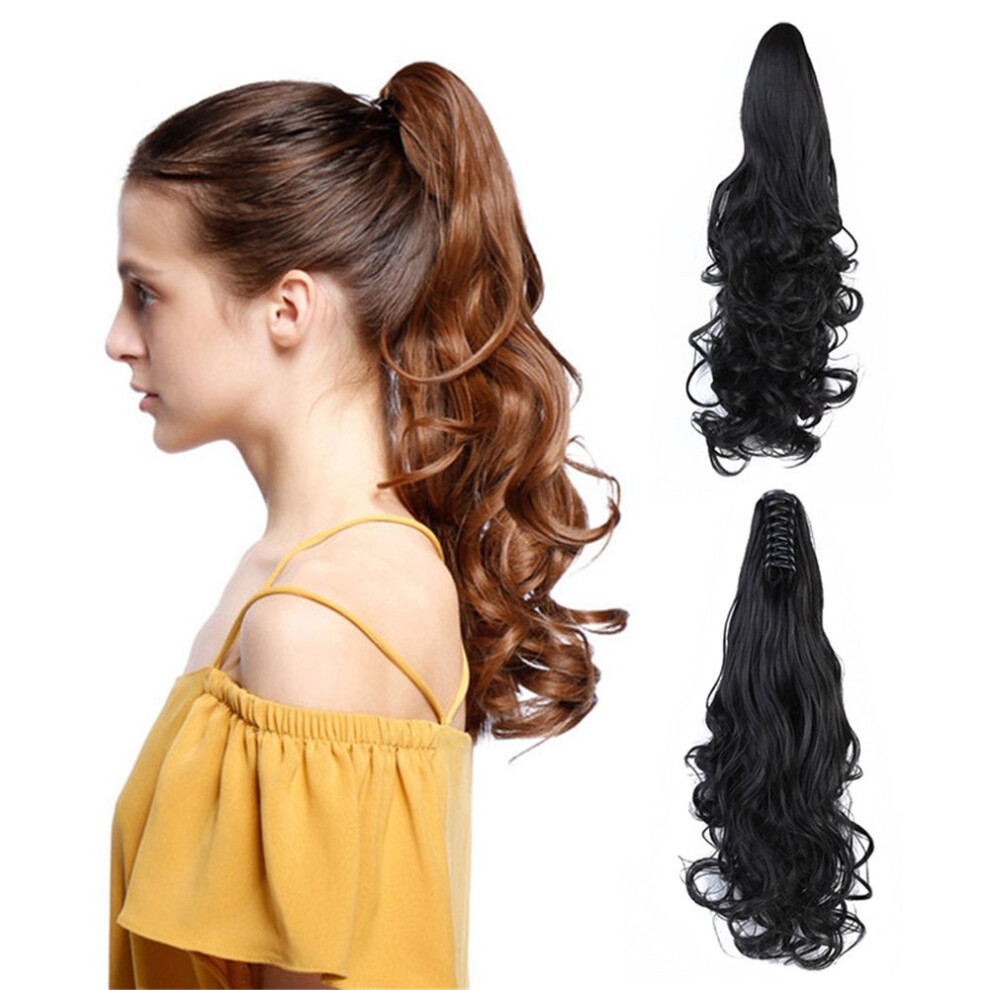 Unisex Black Claw Clip Ponytail Hair Extension 18" Body Wave Remy Human Hair Jaw Ponytail Hairpiece For Women 105G 4#