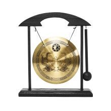 Chinese Gong Mini Brass Gong with Stand - Zen Feng Shui Desktop Decor Asian Bell for Home and Office Decoration