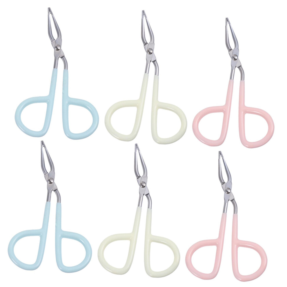 Stainless Steel Eyebrow Tweezers Set of 6 Scissor Shaped Hair Removal Tools for Precision Makeup Grooming