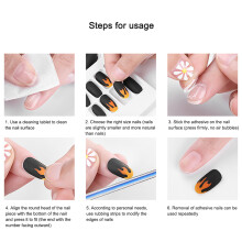 Uñas postizas Flame 24 piezas negras 13,8cm6,9cm