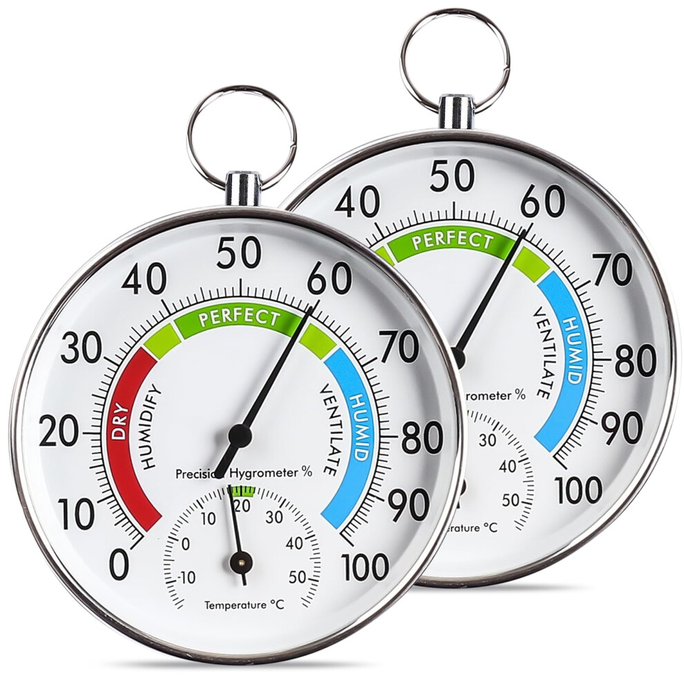 Hygrometer Analog 2 Pack Precision Thermo-Hygrometer Room Thermometer for Air Conditioning and Greenhouse Monitoring