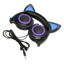 Cute Cat Ear Wired Headphones with LED Light, Noise Reduction for Kids & Adults