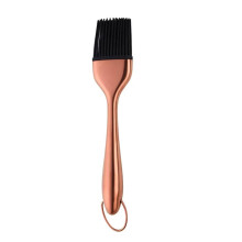 Stainless Steel Barbecue Brush with Titanium Coated Handle, Removable Silicone Brush Heads, Rose Gold Hanging Grill Tool